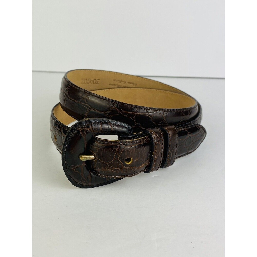 Lejon Leather Belt Medium Alligator Grain Calfskin Croc Dark Brown 304902